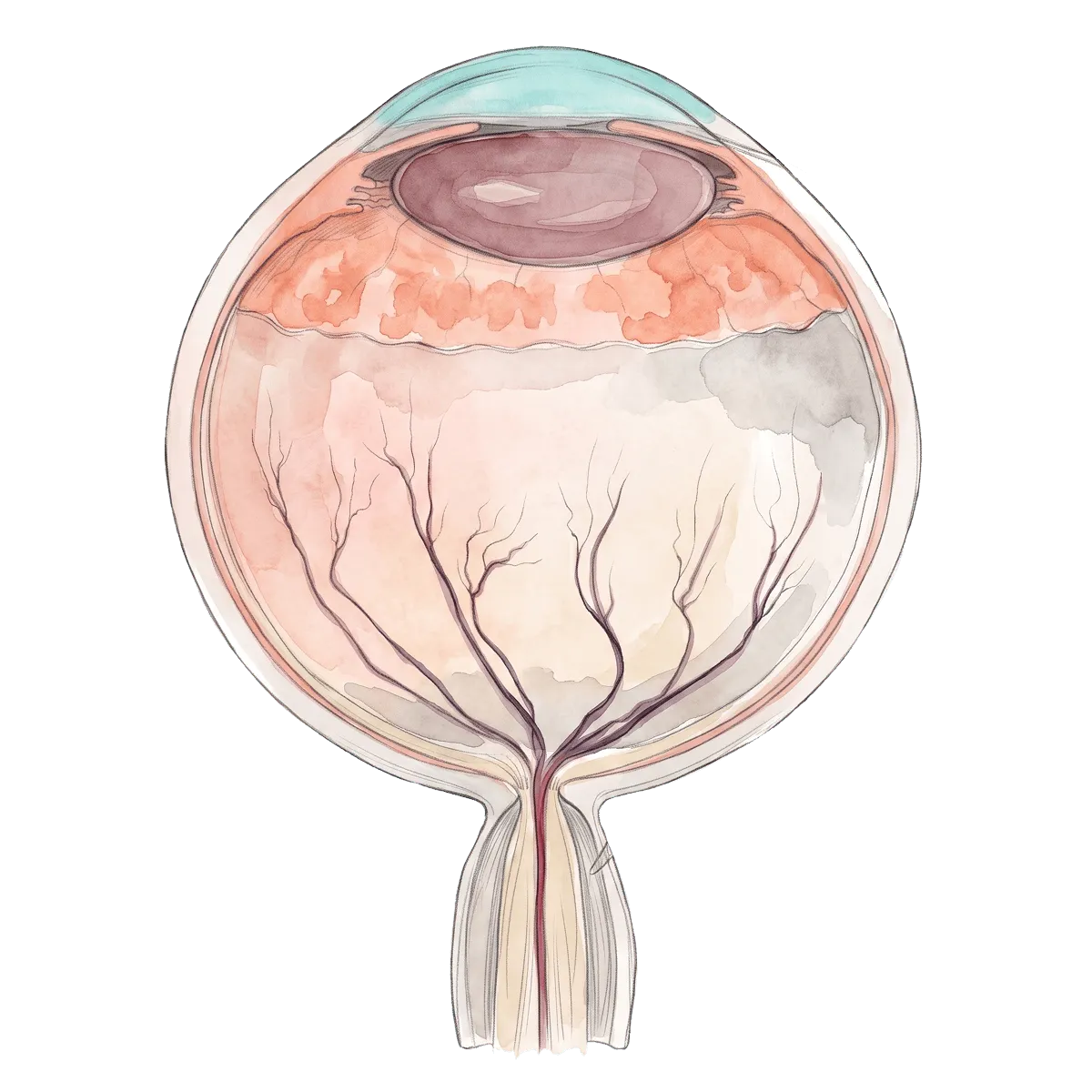 Cross-section illustration of eye anatomy and the optic nerve pathway.